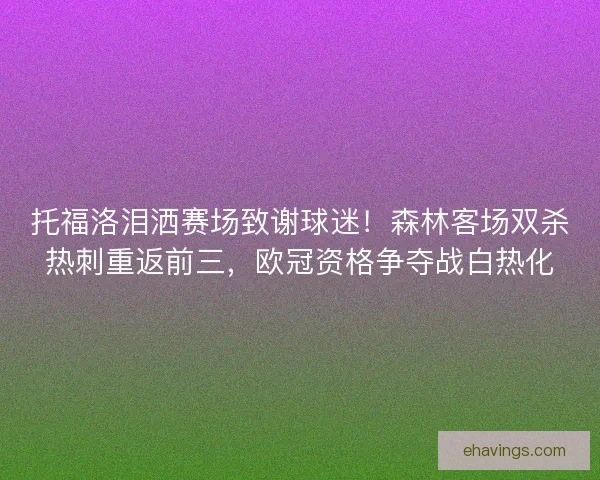 托福洛泪洒赛场致谢球迷！森林客场双杀热刺重返前三，欧冠资格争夺战白热化